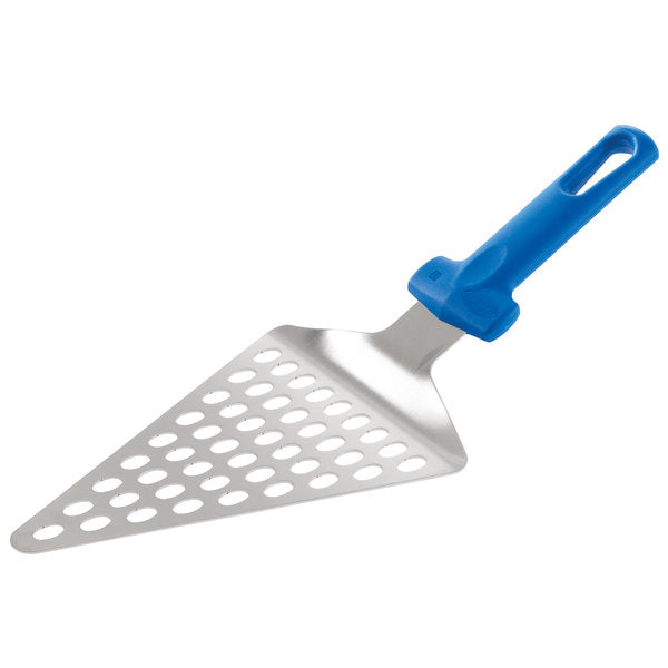 Metal 13 3/16" Perforated Triangular Pizza Server with Blue Handle