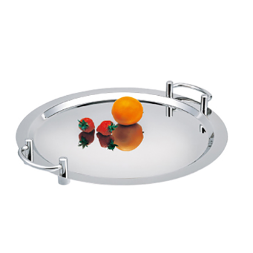 Round Mirror Polished Stainless Steel Serving Platter With Handles