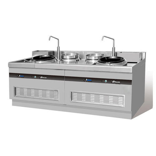 Gas Wok Stove With 2-Burner And 2-Warmer(Open)