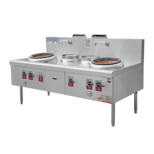 Wok Stove With 2-Burner And 2-Warmer