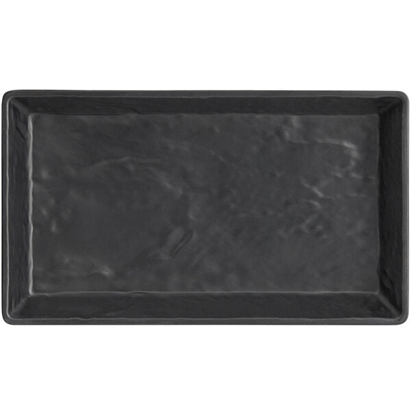 American Metalcraft FSMEL12 12" x 7" Black Faux Slate Rectangular Melamine Platter