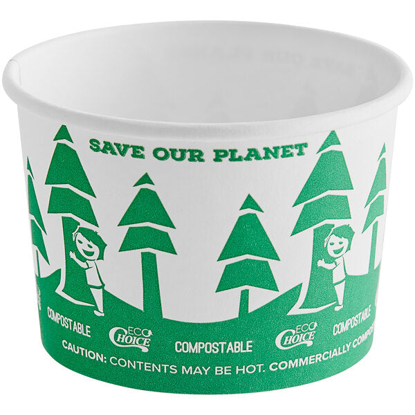 Compostable Paper Food Cup with Tree Design - 500/Case