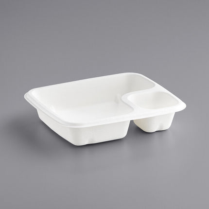 Compostable Sugarcane / Bagasse Large 2 Compartment Nacho / Food Tray - 300/Case