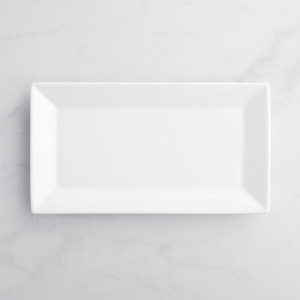 Acopa 13" x 7 1/4" Bright White Rectangular Porcelain Platter - 12/Case