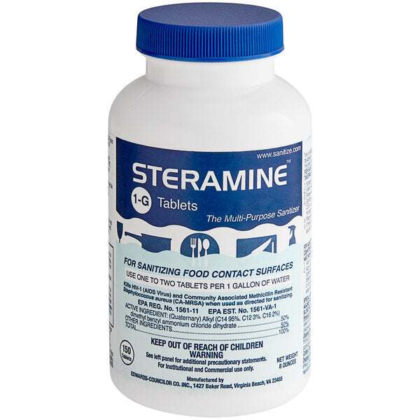 Councilor S150E48 Steramine Sanitizer Tablets (Sanitabs) 150 Count Bottle - 6/Case