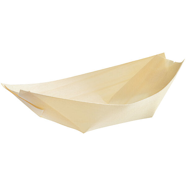 4 1/2" Disposable Wooden Food Boat - 100/Pack