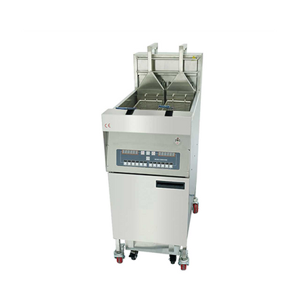 28L Lift-up Electric 2-Tank 2-Basket Open Fryer with Oil Filter Cart