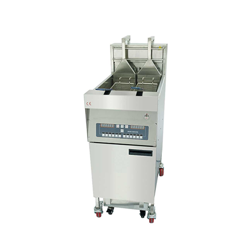 28L Lift-up Electric 2-Tank 2-Basket Open Fryer with Oil Filter Cart