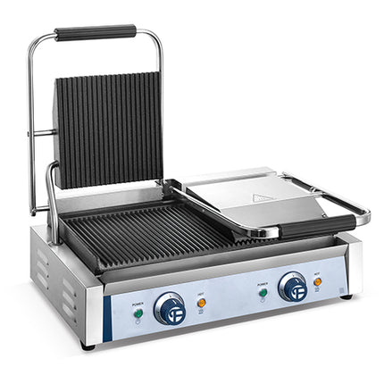 Double Head Top & Bottom Both Grooved Panini Grill