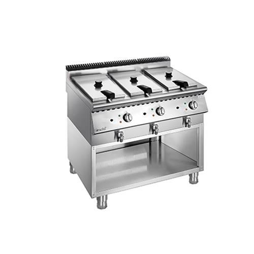 X Series Electric 3-Tank 3-Basket Fryer With Open Cabinet