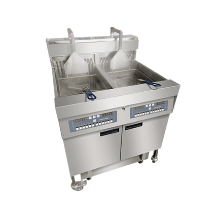 56L Lift-up Electric 2-Tank 2-Basket Open Fryer with Oil Filter Cart