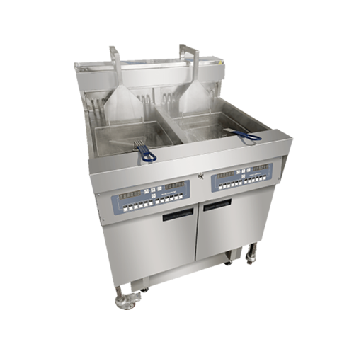 56L Lift-up Electric 2-Tank 2-Basket Open Fryer with Oil Filter Cart