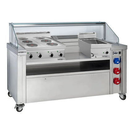 Mobile cooking station - 1600x850mm - height: 1170mm - incl. electric hob & bain-marie