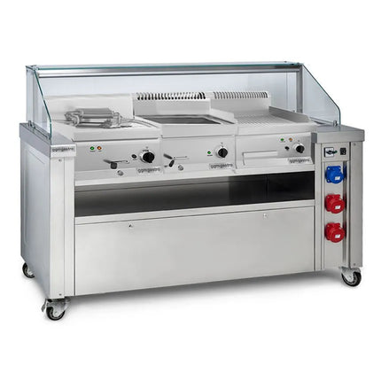 Mobile cooking station - 1600x850mm - height: 1170mm - incl. deep fryer, griddle & bain-marie