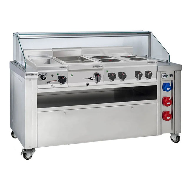 Mobile cooking station - 1600x850mm - height: 1170mm - incl. pasta cooker, electric hob & bain-marie