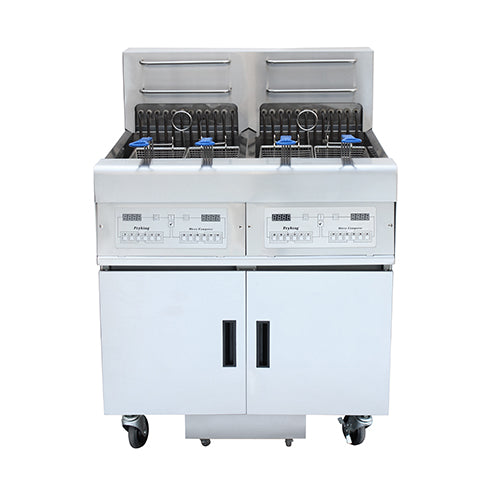 56L 2-Tank 4-Basket Electric Open Fryer with Oil Filter Cart