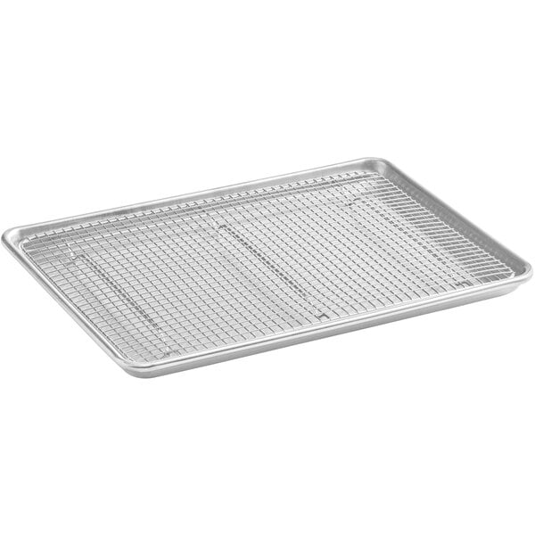 Baker's Mark Half Size 18 Gauge 13" x 18" Wire in Rim Aluminum Sheet Pan with Stainless Steel Footed Cooling Rack